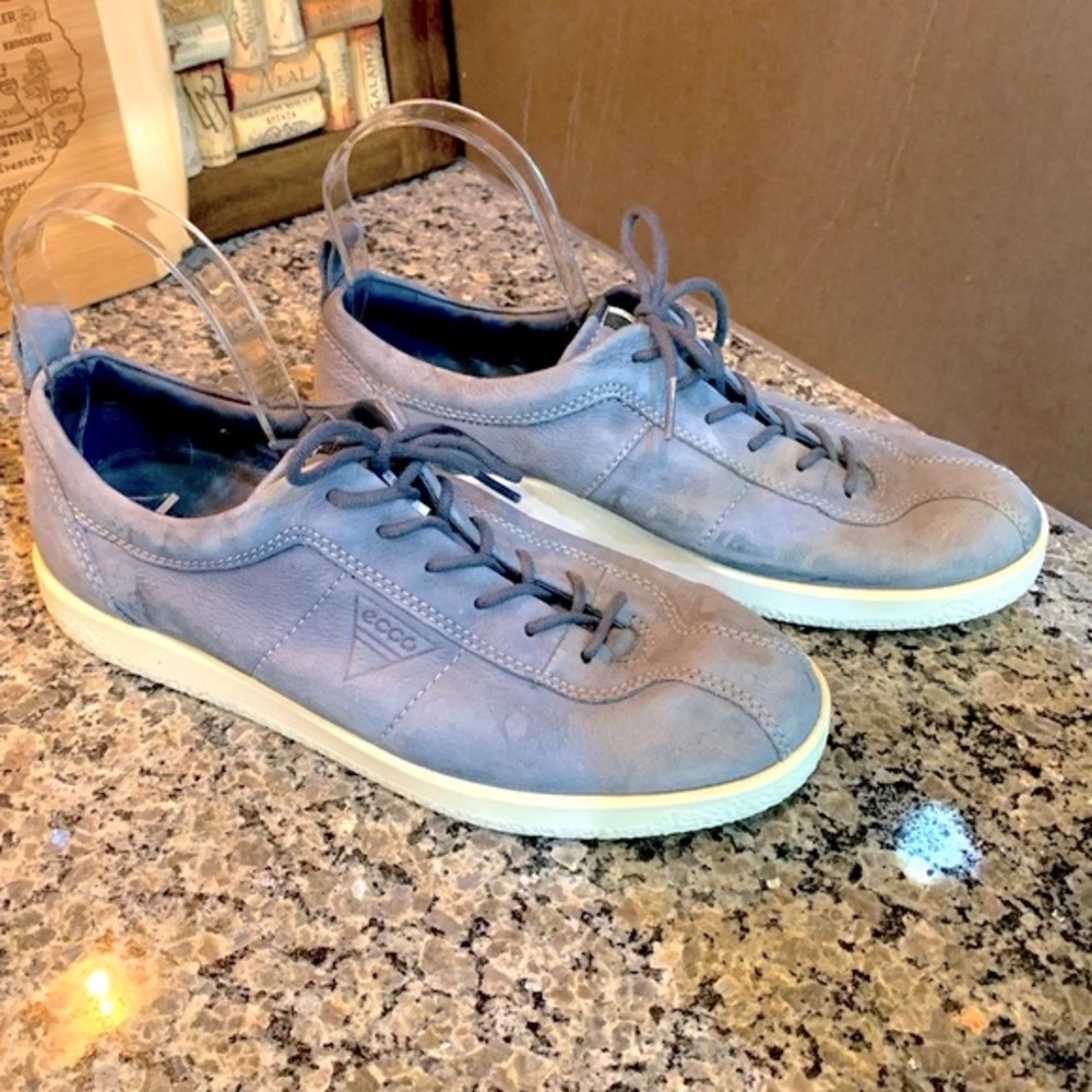 Ecco Soft 1 Retro Blue Leather Sneakers Size 8